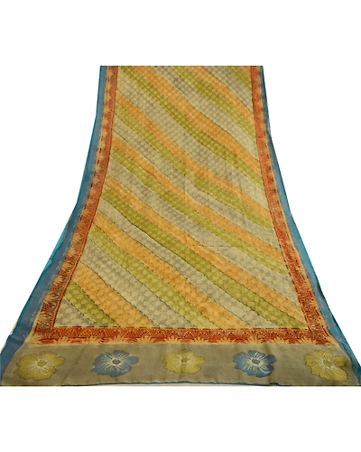 Sanskriti Vintage Sarees Multi Print Woven Pure Georgette Silk Sari Craft Fabric, PRG-12528-Multi-Printed Floral Design-Pure Georgette Silk-8