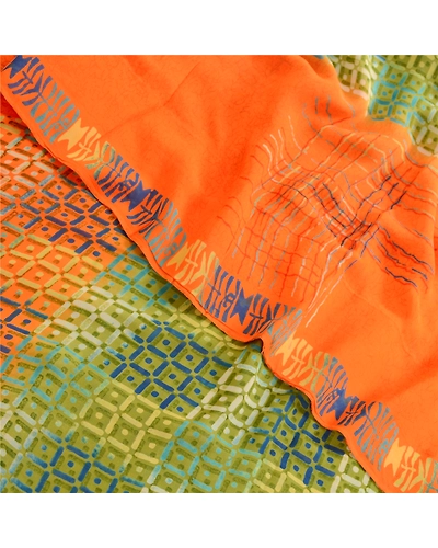 Sanskriti Vintage Sarees Green Pure Georgette Silk Printed Sari 5Yd Craft Fabric, PRG-12536-Green-Printed Floral Design-Pure Georgette Silk-1