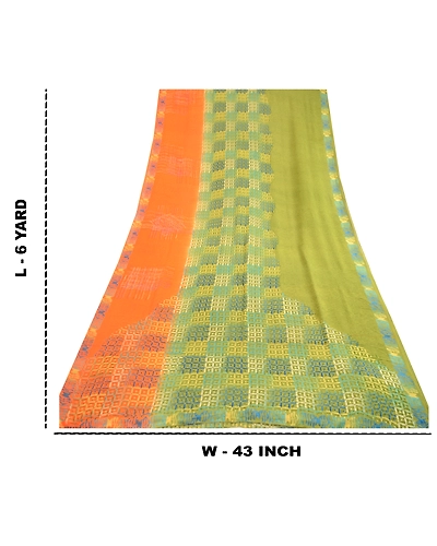Sanskriti Vintage Sarees Green Pure Georgette Silk Printed Sari 5Yd Craft Fabric, PRG-12536-Green-Printed Floral Design-Pure Georgette Silk-3