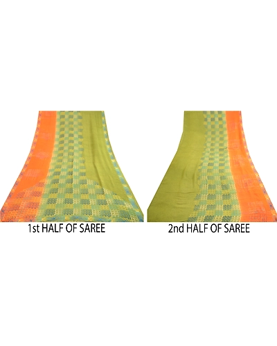 Sanskriti Vintage Sarees Green Pure Georgette Silk Printed Sari 5Yd Craft Fabric, PRG-12536-Green-Printed Floral Design-Pure Georgette Silk-5