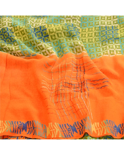 Sanskriti Vintage Sarees Green Pure Georgette Silk Printed Sari 5Yd Craft Fabric, PRG-12536-Green-Printed Floral Design-Pure Georgette Silk-6