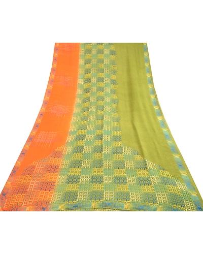 Sanskriti Vintage Sarees Green Pure Georgette Silk Printed Sari 5Yd Craft Fabric, PRG-12536-Green-Printed Floral Design-Pure Georgette Silk-8