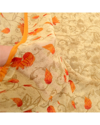 Sanskriti Vintage Sarees Green Pure Georgette Silk Printed Sari 5Yd Craft Fabric, PRG-12544-Green-Printed Floral Design-Pure Georgette Silk-4