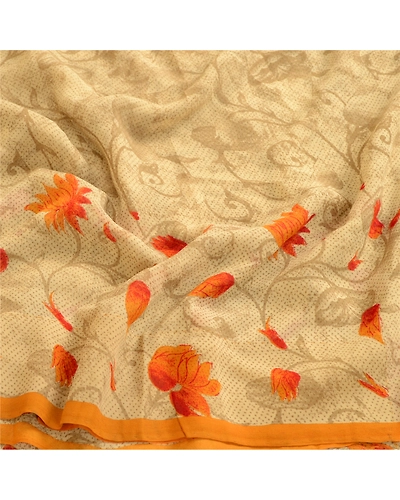 Sanskriti Vintage Sarees Green Pure Georgette Silk Printed Sari 5Yd Craft Fabric, PRG-12544-Green-Printed Floral Design-Pure Georgette Silk-6