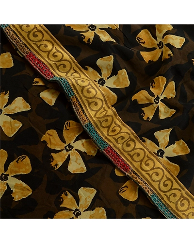 Sanskriti Vintage Sarees Black Indian Pure Georgette Silk Printed Sari Fabric, PRG-12547-Black-Printed Floral Design-Pure Georgette Silk-1