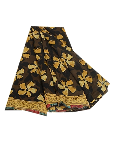Sanskriti Vintage Sarees Black Indian Pure Georgette Silk Printed Sari Fabric, PRG-12547-Black-Printed Floral Design-Pure Georgette Silk-2