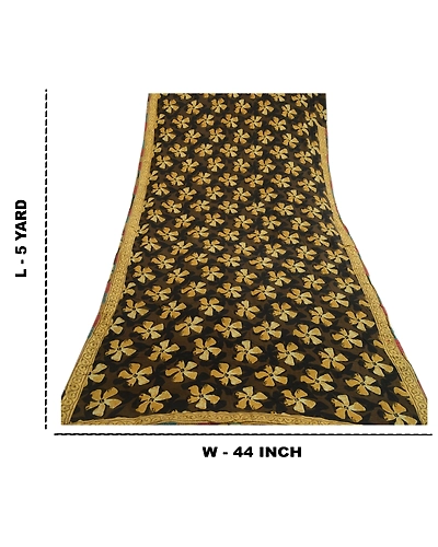 Sanskriti Vintage Sarees Black Indian Pure Georgette Silk Printed Sari Fabric, PRG-12547-Black-Printed Floral Design-Pure Georgette Silk-3