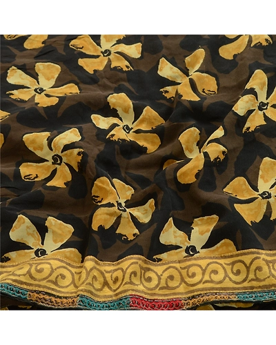 Sanskriti Vintage Sarees Black Indian Pure Georgette Silk Printed Sari Fabric, PRG-12547-Black-Printed Floral Design-Pure Georgette Silk-6