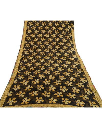Sanskriti Vintage Sarees Black Indian Pure Georgette Silk Printed Sari Fabric, PRG-12547-Black-Printed Floral Design-Pure Georgette Silk-8