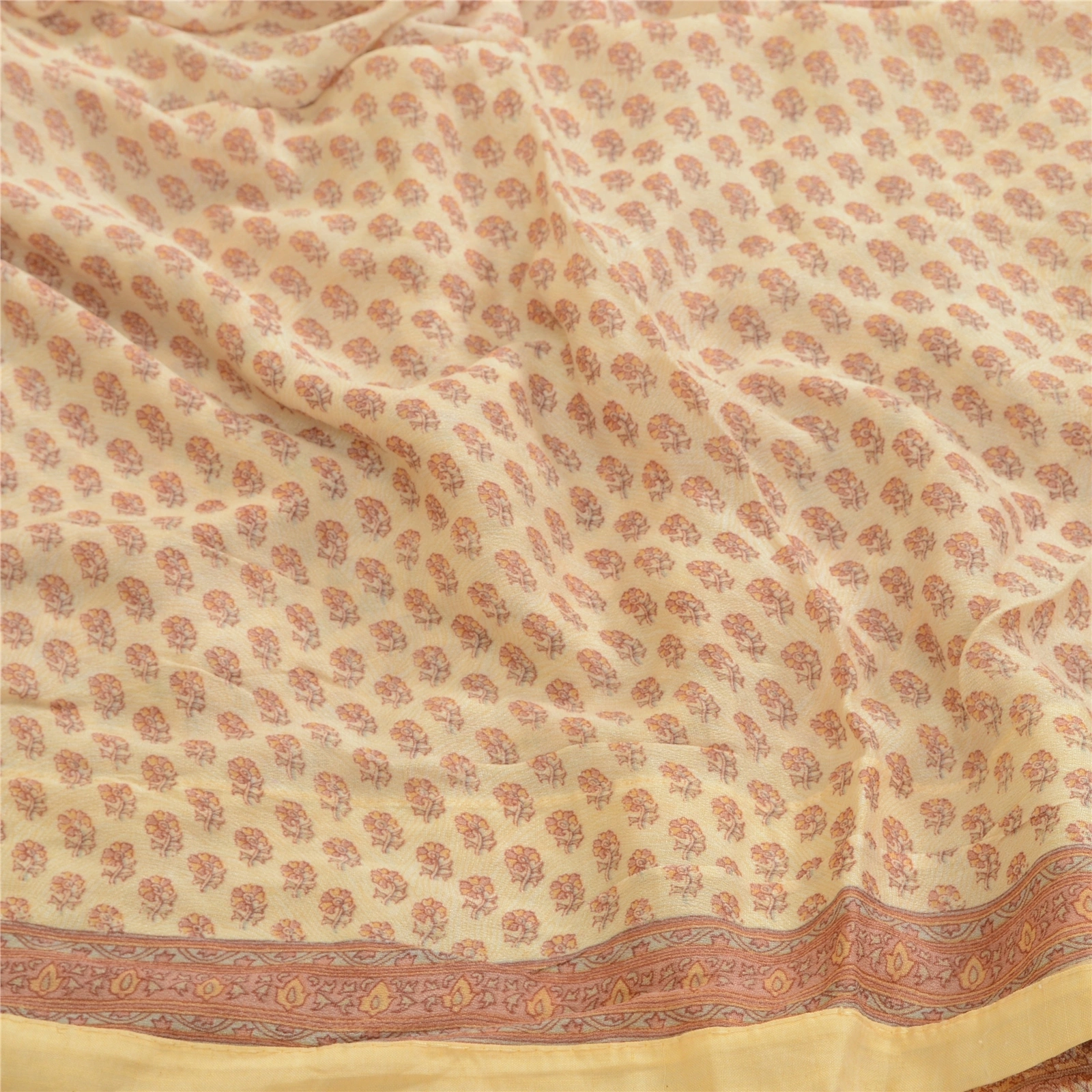 Sanskriti Vintage Sarees Ivory Blend Georgette Printed Sari Floral Craft Fabric, PRG-12549-Ivory-Printed Floral Design-Blend Georgette-7