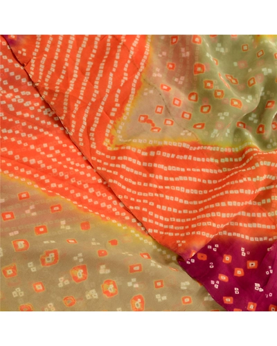 Sanskriti Vintage Sarees Multi Bandhani Printed Pure Georgette Silk Sari Fabric, PRG-12558-Multi-Printed Floral Design-Pure Georgette Silk-1