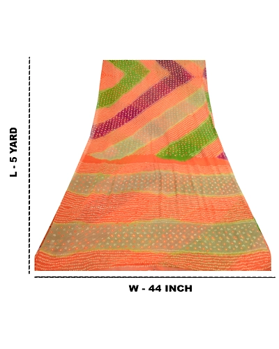 Sanskriti Vintage Sarees Multi Bandhani Printed Pure Georgette Silk Sari Fabric, PRG-12558-Multi-Printed Floral Design-Pure Georgette Silk-3
