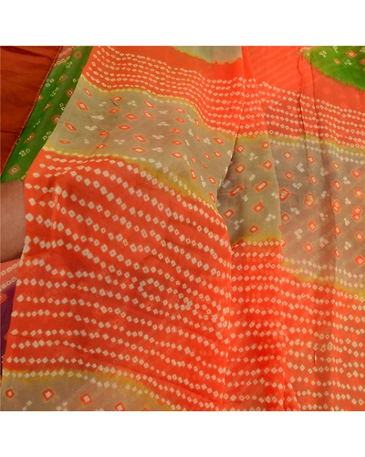 Sanskriti Vintage Sarees Multi Bandhani Printed Pure Georgette Silk Sari Fabric, PRG-12558-Multi-Printed Floral Design-Pure Georgette Silk-4