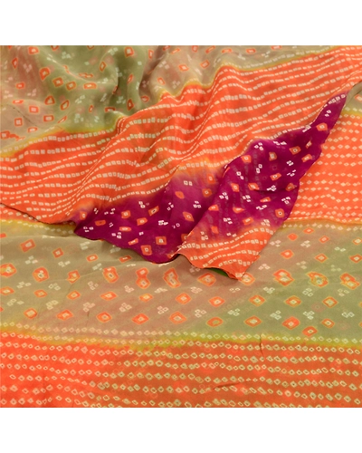 Sanskriti Vintage Sarees Multi Bandhani Printed Pure Georgette Silk Sari Fabric, PRG-12558-Multi-Printed Floral Design-Pure Georgette Silk-7