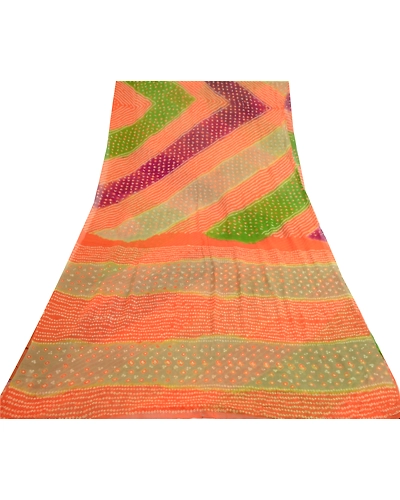 Sanskriti Vintage Sarees Multi Bandhani Printed Pure Georgette Silk Sari Fabric, PRG-12558-Multi-Printed Floral Design-Pure Georgette Silk-8