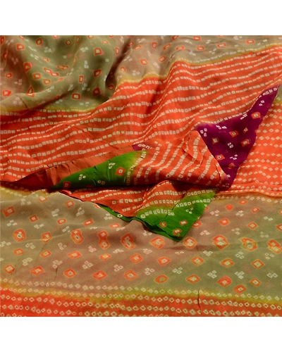 Sanskriti Vintage Sarees Multi Bandhani Printed Pure Georgette Silk Sari Fabric, PRG-12558-Multi-Printed Floral Design-Pure Georgette Silk-9