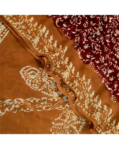Sanskriti Vintage Sarees Dark Red Blend Georgette Printed Sari 5Yd Craft Fabric, PRG-12581-Dark Red-Printed Floral Design-Blend Georgette-1