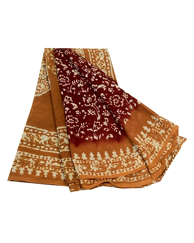 Sanskriti Vintage Sarees Dark Red Blend Georgette Printed Sari 5Yd Craft Fabric, PRG-12581-Dark Red-Printed Floral Design-Blend Georgette-2
