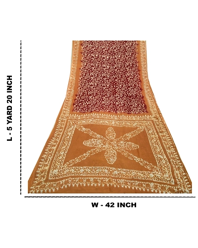 Sanskriti Vintage Sarees Dark Red Blend Georgette Printed Sari 5Yd Craft Fabric, PRG-12581-Dark Red-Printed Floral Design-Blend Georgette-3