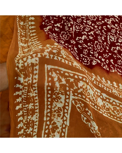 Sanskriti Vintage Sarees Dark Red Blend Georgette Printed Sari 5Yd Craft Fabric, PRG-12581-Dark Red-Printed Floral Design-Blend Georgette-4