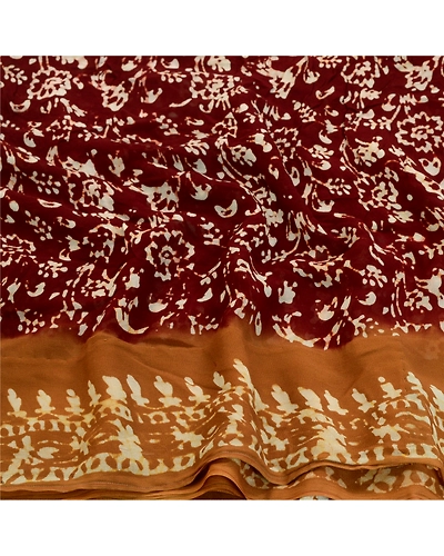 Sanskriti Vintage Sarees Dark Red Blend Georgette Printed Sari 5Yd Craft Fabric, PRG-12581-Dark Red-Printed Floral Design-Blend Georgette-6