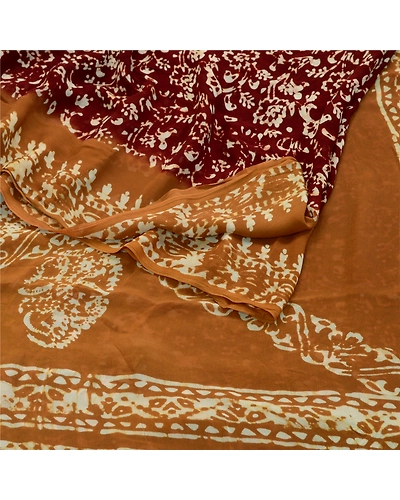 Sanskriti Vintage Sarees Dark Red Blend Georgette Printed Sari 5Yd Craft Fabric, PRG-12581-Dark Red-Printed Floral Design-Blend Georgette-7