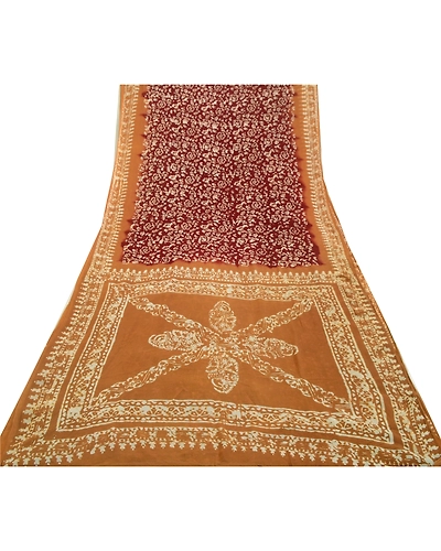 Sanskriti Vintage Sarees Dark Red Blend Georgette Printed Sari 5Yd Craft Fabric, PRG-12581-Dark Red-Printed Floral Design-Blend Georgette-8