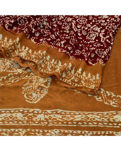 Sanskriti Vintage Sarees Dark Red Blend Georgette Printed Sari 5Yd Craft Fabric, PRG-12581-Dark Red-Printed Floral Design-Blend Georgette-9