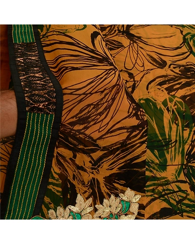Sanskriti Vintage Sarees Multi Embroidered Print Pure Georgette Silk Sari Fabric, PRG-12586-Multi-Printed Floral Design-Pure Georgette Silk-4