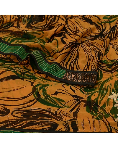Sanskriti Vintage Sarees Multi Embroidered Print Pure Georgette Silk Sari Fabric, PRG-12586-Multi-Printed Floral Design-Pure Georgette Silk-9