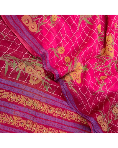 Sanskriti Vintage Sarees Purple Pure Chiffon Silk Rhienstone Printed Sari Fabric, PRG-12589-Purple-Printed Floral Design-Pure Chiffon Silk-1