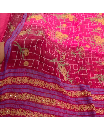 Sanskriti Vintage Sarees Purple Pure Chiffon Silk Rhienstone Printed Sari Fabric, PRG-12589-Purple-Printed Floral Design-Pure Chiffon Silk-4