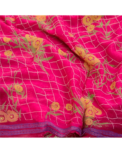 Sanskriti Vintage Sarees Purple Pure Chiffon Silk Rhienstone Printed Sari Fabric, PRG-12589-Purple-Printed Floral Design-Pure Chiffon Silk-6