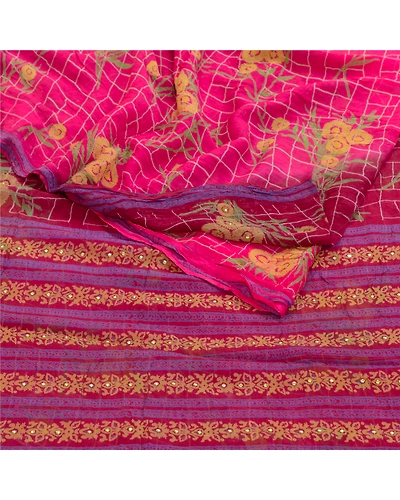 Sanskriti Vintage Sarees Purple Pure Chiffon Silk Rhienstone Printed Sari Fabric, PRG-12589-Purple-Printed Floral Design-Pure Chiffon Silk-7