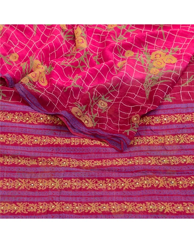 Sanskriti Vintage Sarees Purple Pure Chiffon Silk Rhienstone Printed Sari Fabric, PRG-12589-Purple-Printed Floral Design-Pure Chiffon Silk-9