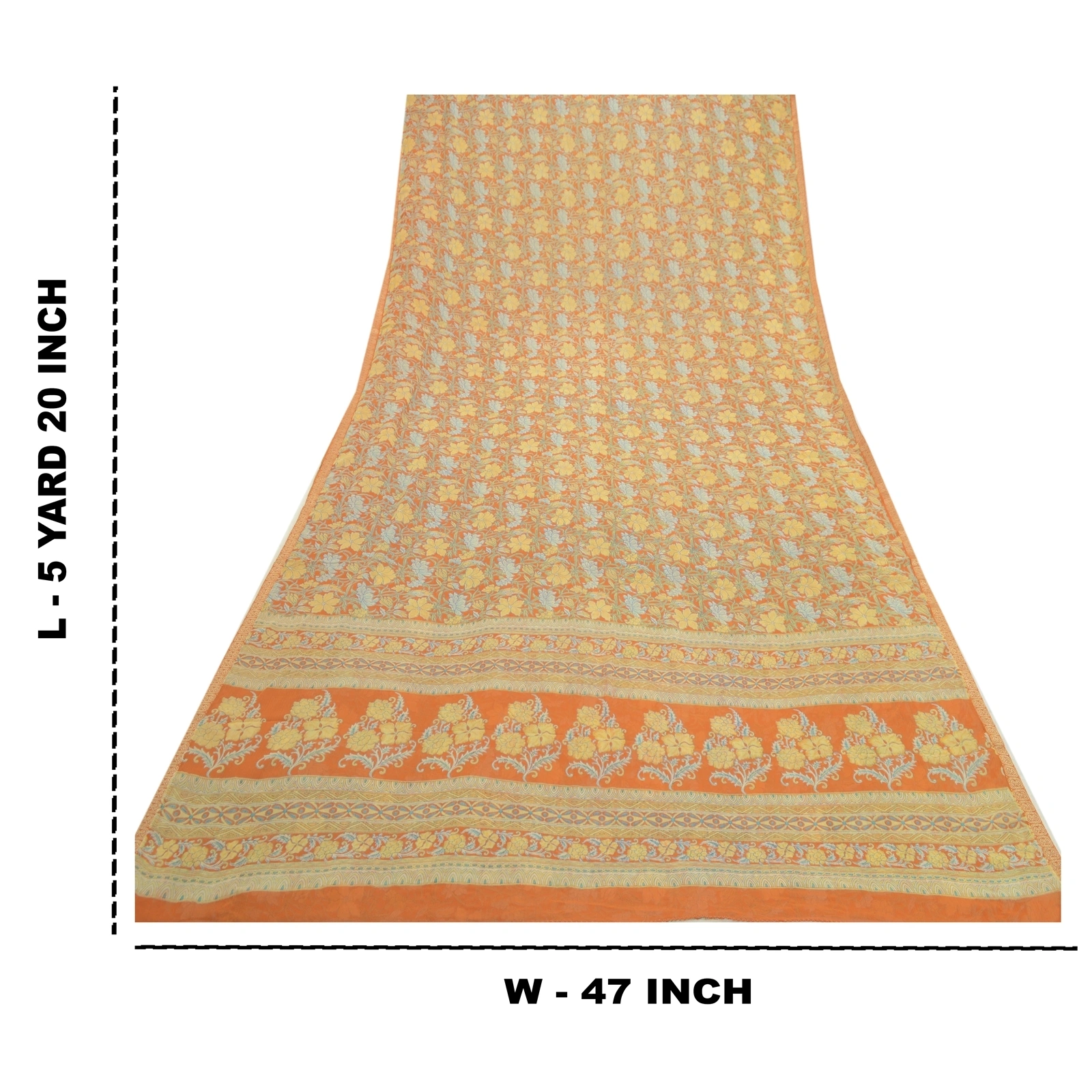 Sanskriti Vintage Sarees Indian Orange Georgette Printed Sari Soft Craft Fabric, PRG-12590-Orange-Printed Floral Design-Poly Georgette-3