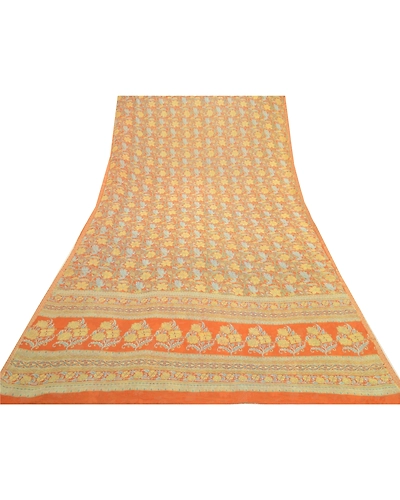 Sanskriti Vintage Sarees Indian Orange Georgette Printed Sari Soft Craft Fabric, PRG-12590-Orange-Printed Floral Design-Poly Georgette-8