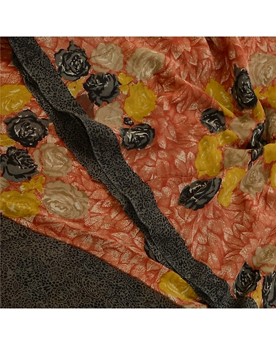 Sanskriti Vintage Sarees Orange Pure Georgette Silk Printed Sari Craft Fabric, PRG-12602-Orange-Printed Floral Design-Pure Georgette Silk-1