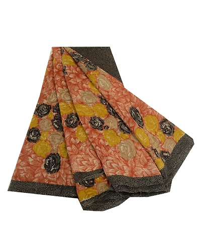 Sanskriti Vintage Sarees Orange Pure Georgette Silk Printed Sari Craft Fabric, PRG-12602-Orange-Printed Floral Design-Pure Georgette Silk-2