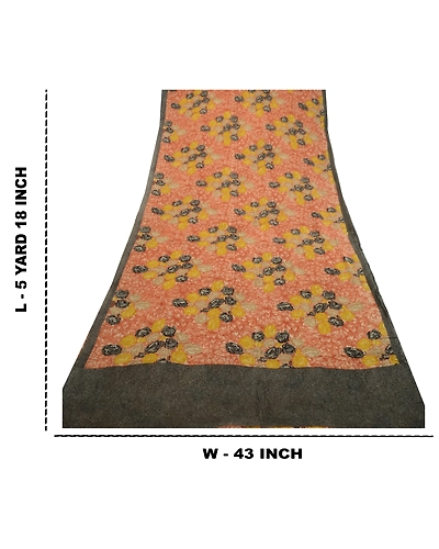 Sanskriti Vintage Sarees Orange Pure Georgette Silk Printed Sari Craft Fabric, PRG-12602-Orange-Printed Floral Design-Pure Georgette Silk-3