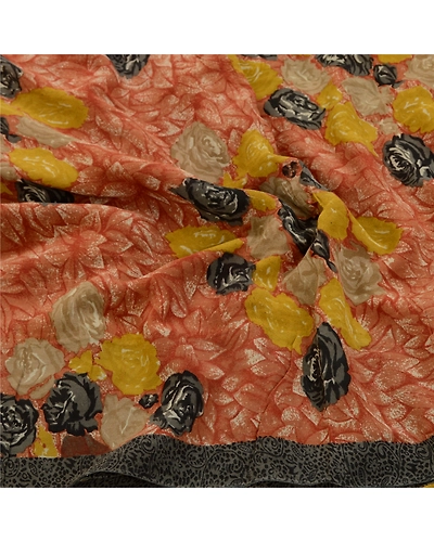 Sanskriti Vintage Sarees Orange Pure Georgette Silk Printed Sari Craft Fabric, PRG-12602-Orange-Printed Floral Design-Pure Georgette Silk-6