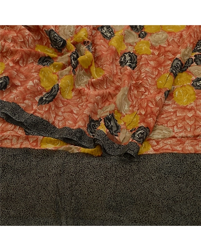 Sanskriti Vintage Sarees Orange Pure Georgette Silk Printed Sari Craft Fabric, PRG-12602-Orange-Printed Floral Design-Pure Georgette Silk-7