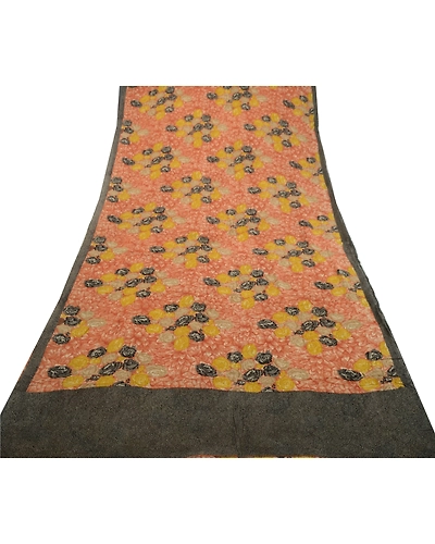 Sanskriti Vintage Sarees Orange Pure Georgette Silk Printed Sari Craft Fabric, PRG-12602-Orange-Printed Floral Design-Pure Georgette Silk-8