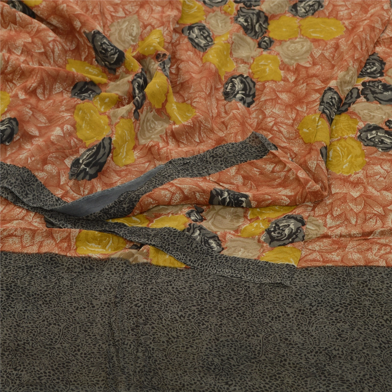 Sanskriti Vintage Sarees Orange Pure Georgette Silk Printed Sari Craft Fabric, PRG-12602-Orange-Printed Floral Design-Pure Georgette Silk-9