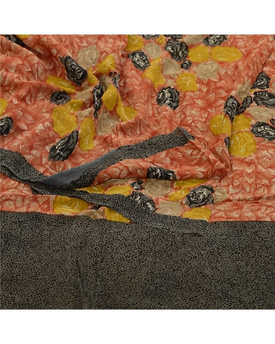 Sanskriti Vintage Sarees Orange Pure Georgette Silk Printed Sari Craft Fabric, PRG-12602-Orange-Printed Floral Design-Pure Georgette Silk-9