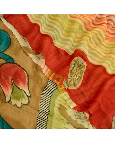Sanskriti Vintage Sarees Multi Pure Georgette Silk Printed Sari 5Yd Craft Fabric, PRG-12608-Multi-Printed Floral Design-Pure Georgette Silk-1