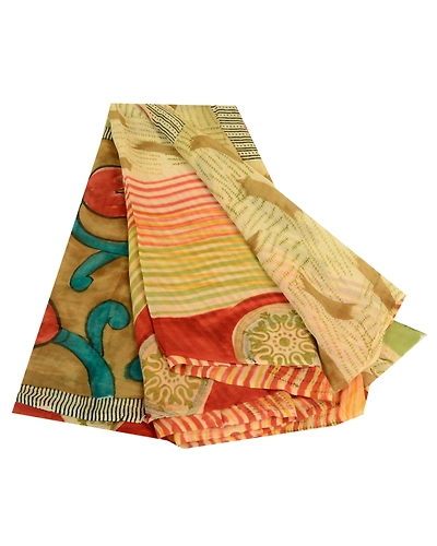 Sanskriti Vintage Sarees Multi Pure Georgette Silk Printed Sari 5Yd Craft Fabric, PRG-12608-Multi-Printed Floral Design-Pure Georgette Silk-2