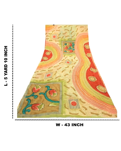 Sanskriti Vintage Sarees Multi Pure Georgette Silk Printed Sari 5Yd Craft Fabric, PRG-12608-Multi-Printed Floral Design-Pure Georgette Silk-3