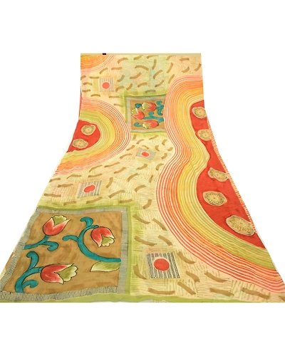 Sanskriti Vintage Sarees Multi Pure Georgette Silk Printed Sari 5Yd Craft Fabric, PRG-12608-Multi-Printed Floral Design-Pure Georgette Silk-8