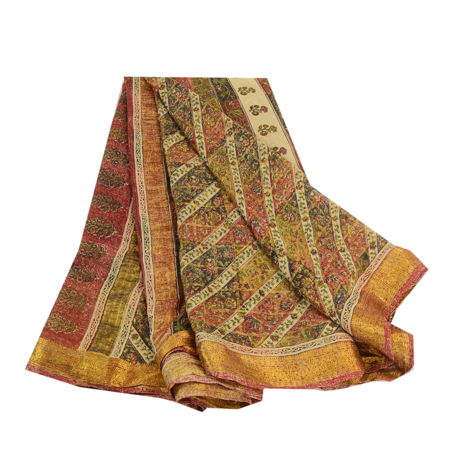 Sanskriti Vintage Sarees Multi Pure Georgette Silk Printed Sari 5Yd Craft Fabric, PRG-12624-Multi-Printed Floral Design-Pure Georgette Silk-2